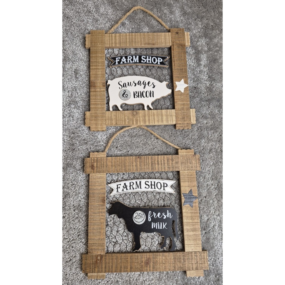 Farmhouse Farm Shop Pig Cow‎ Rustic Hanging Signs Country Primitive Decor 11.5"